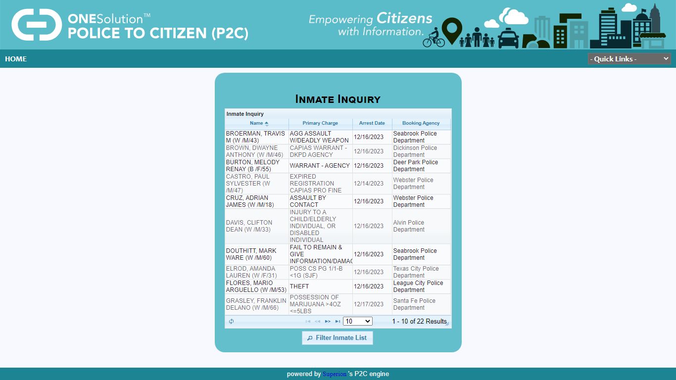Inmate Inquiry - League City / Webster / Nassau Bay / Friendswood ...